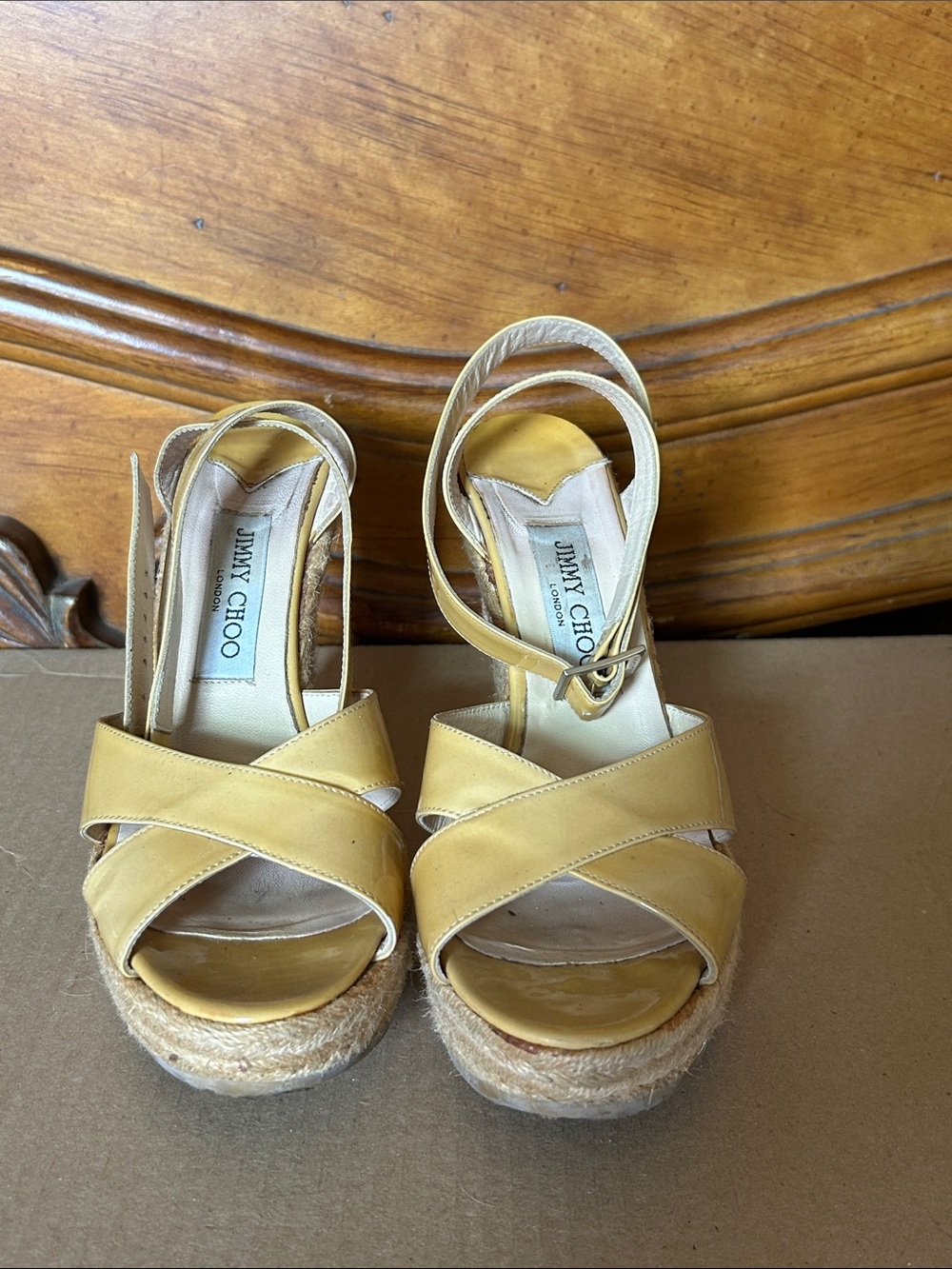 Jimmy Choo sand Leather Platform Espadrille Sandals. Size 39